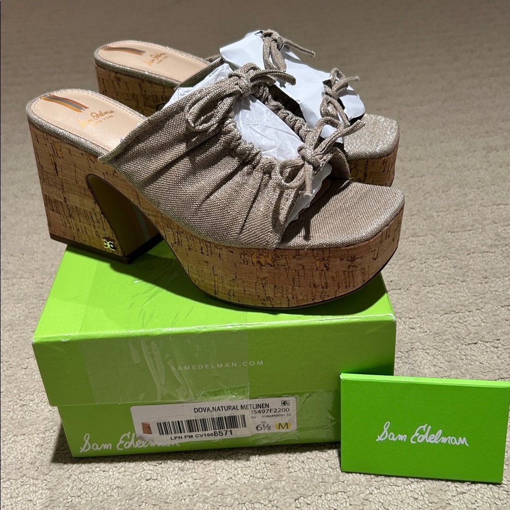 Sam Edelman Dova Platform Sandals Mules NIB Shoes $150 Metallic Fabric - Picture 5 of 9